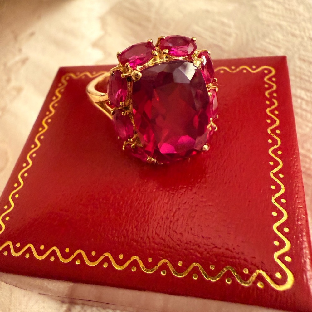 Radiant Ruby Red Gemstone Ring In Gold Plated Set… - image 6